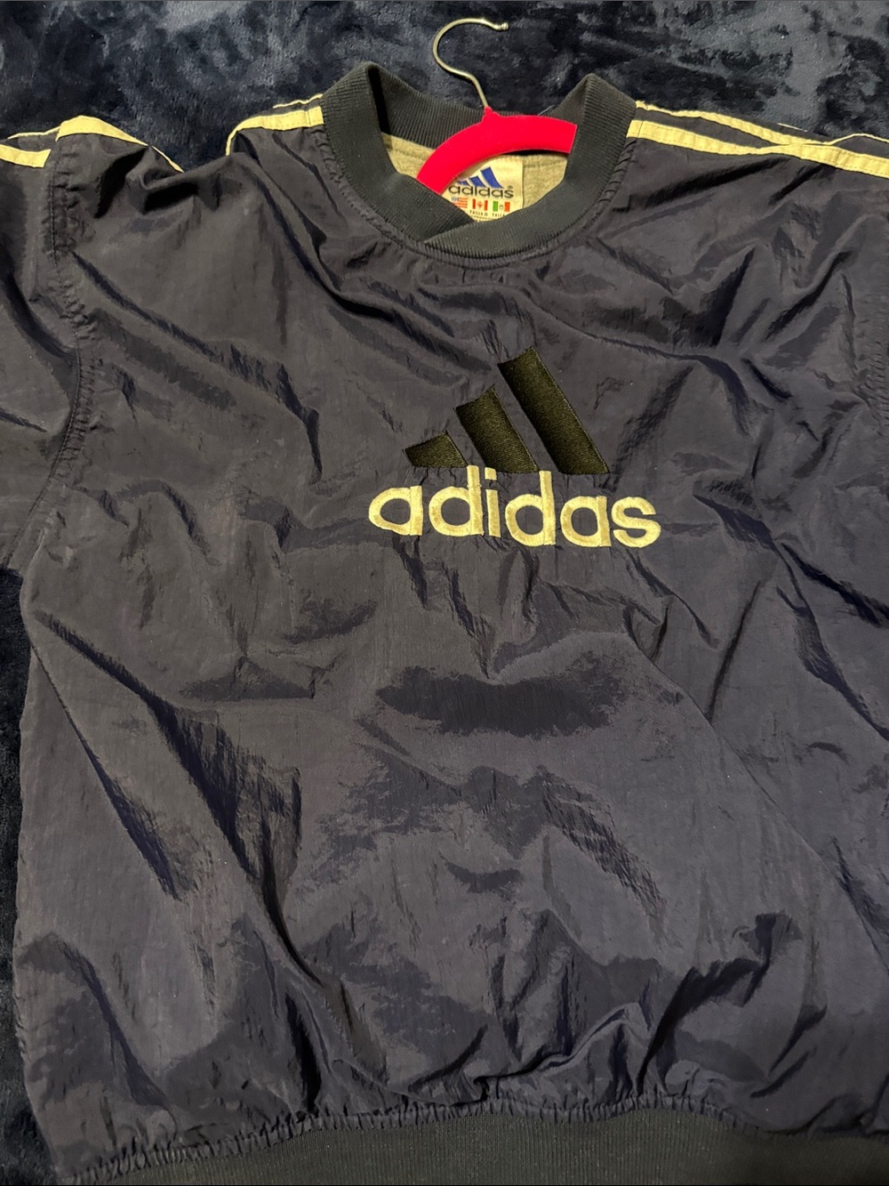 Boys’ Size L adidas Navy Windbreaker Pullover with White Accents Embroidered
